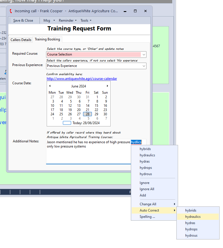 Message handling allows the operator to gather the required information without the need for fixed restricted scripts.